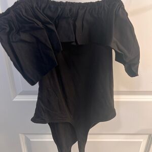 Blue Blush Black Asymmetrical Ruffled Bodysuit